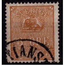 1862-66 - Sverige - AFA 14 - Frimærke - Løvetegning - 3 øre brun, type II - Stemplet.